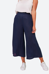 Linen Cropped Wide Leg Trousers