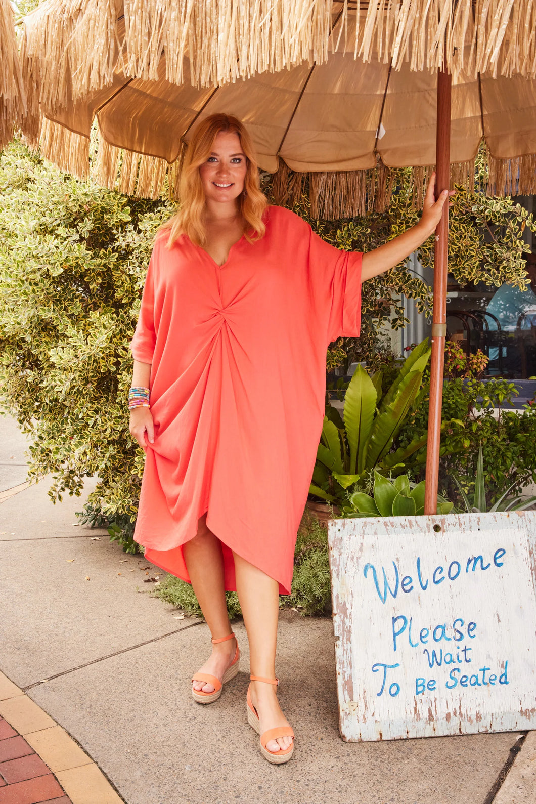 Tropicana Coral Kaftan Dress