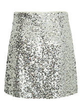 Load image into Gallery viewer, Silver Sequin Mini Skirt